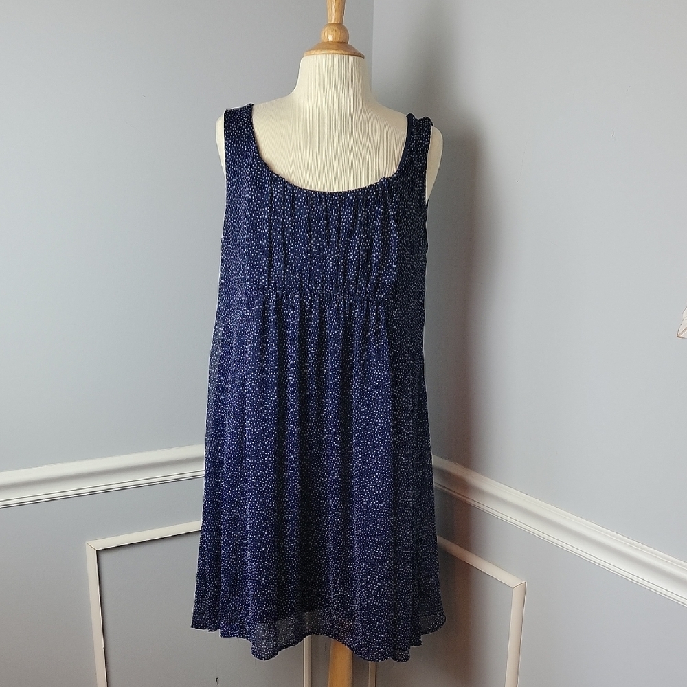 EMMA‎ & MICHELE Navy Blue White Polka-Dot Flowy Ruched Sleeveless Party Dress 16